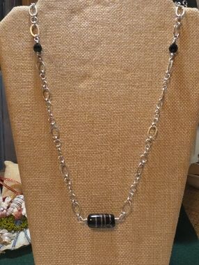 Black Bead Sterling Silver-Link Women’s Necklace